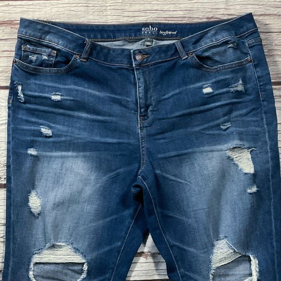 Soho Womens Jeans sz 18 Medium Wash Distressed Boyfriend x30"insm Cotton Stretch - Picture 3 of 10